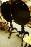 Pair of Georgianstyle Carved Mahogany Piecrust Tilttop Candlestands damage