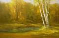 Framed Oil Landscape with Birches