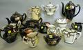 Sixteen Pieces of Silver Overlay Glazed Porcelain Tea and Tableware