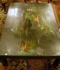 Chinesestyle Scenic Decorated Lacquer Low Table and a Wooden Sewing Stand