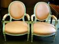 Louis XVI Style Upholstered White Painted Carved Wood Parlor Armchairs