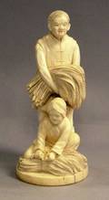 Chinese Carved Ivory Peasant Couple Figural Group