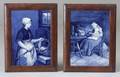 Pair of Framed Delft Handpainted Blue and White Portrait Porcelain Plaques