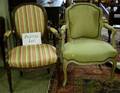 Pair of Louis XVI Upholstered Painted Wooden Fauteuils and a Louis XVI Style Upholstered Painted Carved Wood Armchair