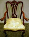 Chippendalestyle Carved Mahogany Armchair and a Colonial Revival Upholstered Birdseye Maple Armchair