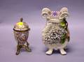 Capo di Monte Eggform Box and a Rudolstadt Encrusted Lyreform Porcelain Mantel Vase