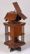 Edwardian Inlaid Mahogany and Mahogany Veneer Revolving Book Rack and a Modern Mahogany Revolving Book Pedestal