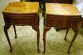 Pair of Queen Anne Style Burl Veneer End Tables