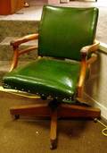 Green Naugahyde Upholstered Maple Swivel Desk Chair