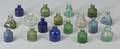 Collection of Seventeen Colored Blown Molded Glass Inkwells