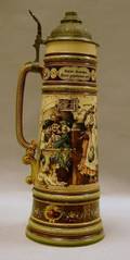 Mettlach Pewter Lidded Printed Underglaze Stoneware Stein
