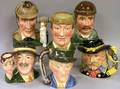 Four Large Royal Doulton Character Jugs and a Pair of Bookends