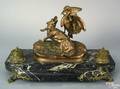 Elaborate bronze and marble standish 19th c