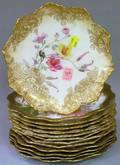Three Sets of Doulton Burslem Gilt and Handpainted Floral Decorated Porcelain Cabinet Plates