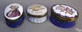 Three oval enamel pill boxes
