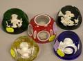 Five Faceted Sulfide Art Glass Paperweights