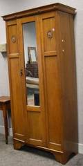 Edwardian Oak Mirrored OneDoor Armoire
