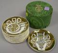 Boxed Set of Eight Fornasetti Musicalia Transfer Decorated Porcelain Dishes