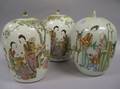 Pair of Chinese Export Porcelain Covered Jars and a Single Chinese Export Porcelain Covered Jar