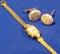 Retro 14kt Gold Wristwatch and a Pair of 14kt White Gold and Diamond Cuff Links