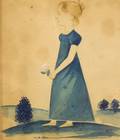 Attributed to Jacob Maentel American 17631863 Portrait of a BlondeHaired Girl Wearing a Blue Dress