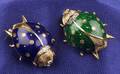 Pair of 18kt Gold Enamel and Gemset Pins Van Cleef  Arpels Italy