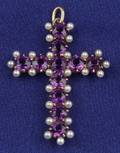 Antique 14kt Gold Amethyst and Seed Pearl Cross Pendant