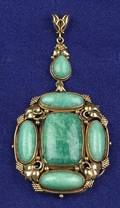 Arts  Crafts 14kt Gold and Amazonite Pendant