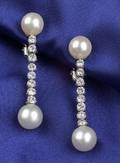 Platinum Diamond and Cultured Pearl Earpendants