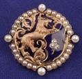 Art Nouveau 14kt Gold Enamel and Gemset Pendant Brooch