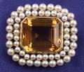 Edwardian 14kt Gold Citrine and Seed Pearl PendantBrooch