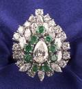 Platinum Diamond and Emerald Cluster Ring