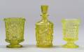 Three Sandwich Yellow Blown Molded Glass Items