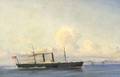 American School 19th Century Portrait of an American Sidewheel Steam Vessel off Dover