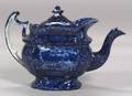 Blue Transfer Decorated Staffordshire Pottery Teapot