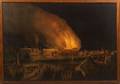 JP Fisk Boston ac late 19th century Painting of the Union Wadding Co Fire Pawtucket Rhode Island 1870