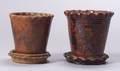 Two Redware Flower Pots with Undertrays