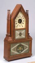 Gothic Mahogany Candlestick Double Steeple Wagon Spring Shelf Clock