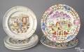 Pair of enameled creamware plates