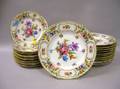 Set of Twelve Dresden Floral Transfer Decorated Porcelain Dinner Plates and Twelve Luncheon Plates