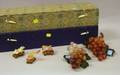 Two Cased Sets of Chinese Carved Hardstone Goldfish and Two Bunches of Hardstone Grapes