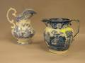 Two English Blue and White Transfer Decorated Staffordshire Pitchers