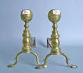 Pair of New England Federal brass andirons