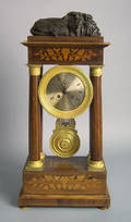 French marquetry inlaid mantle clock early 19th c