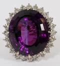 14KT WHITE GOLD AMETHYST  DIAMOND RING