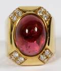 18KT YELLOW GOLD PINK TOURMALINE  DIAMOND RING