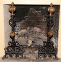 BRONZE  WROUGHT IRON ANDIRONS C 1920 PAIR