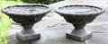PATINATED METAL GARDEN URNS PAIR