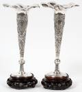 CHINESE EXPORT SILVER VASES L9TH C PAIR