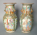 Pair of Chinese export famille rose urns 19th c